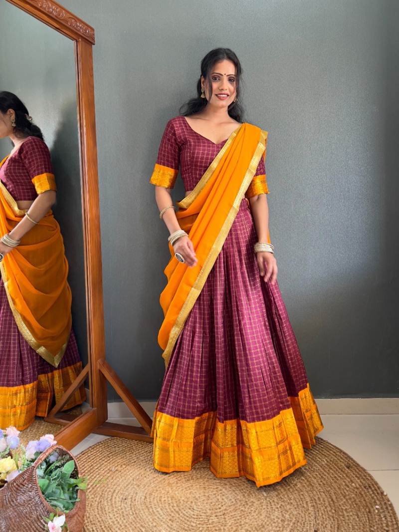 Authentic Elegant Yellow Cotton Silk Paithani Lehanga Suit