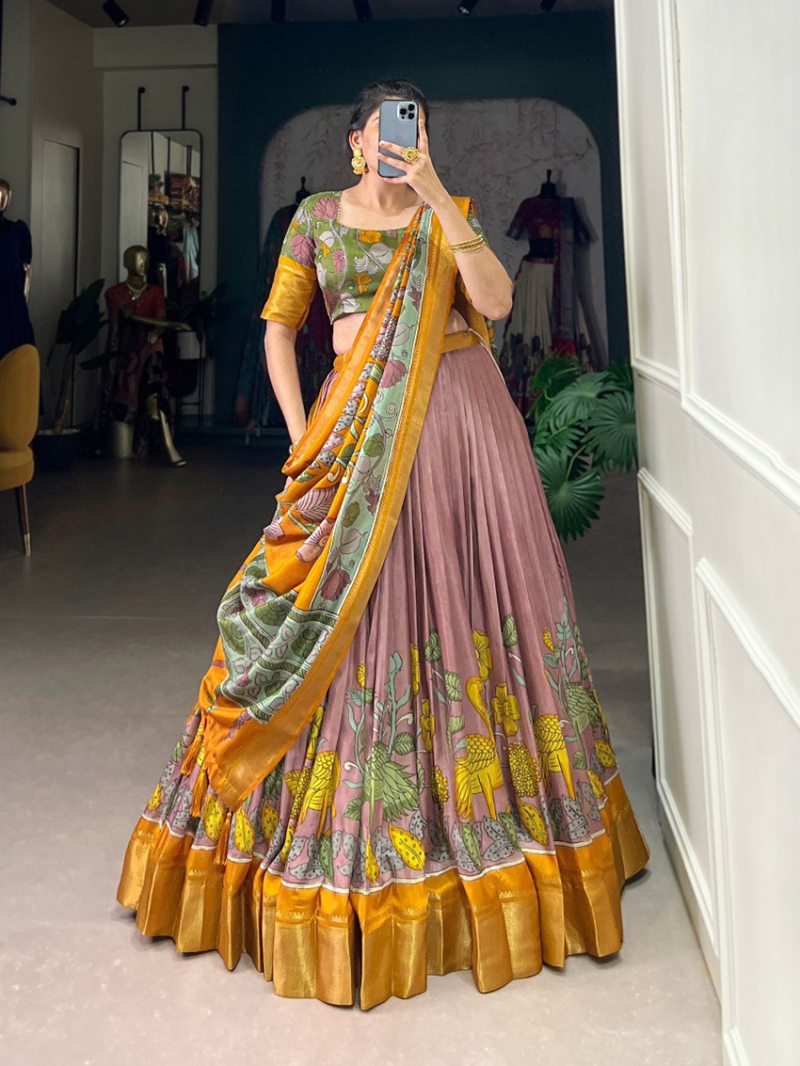 Ethnic Festive Traditional Onion Pink Dola Silk Lehanga Suit