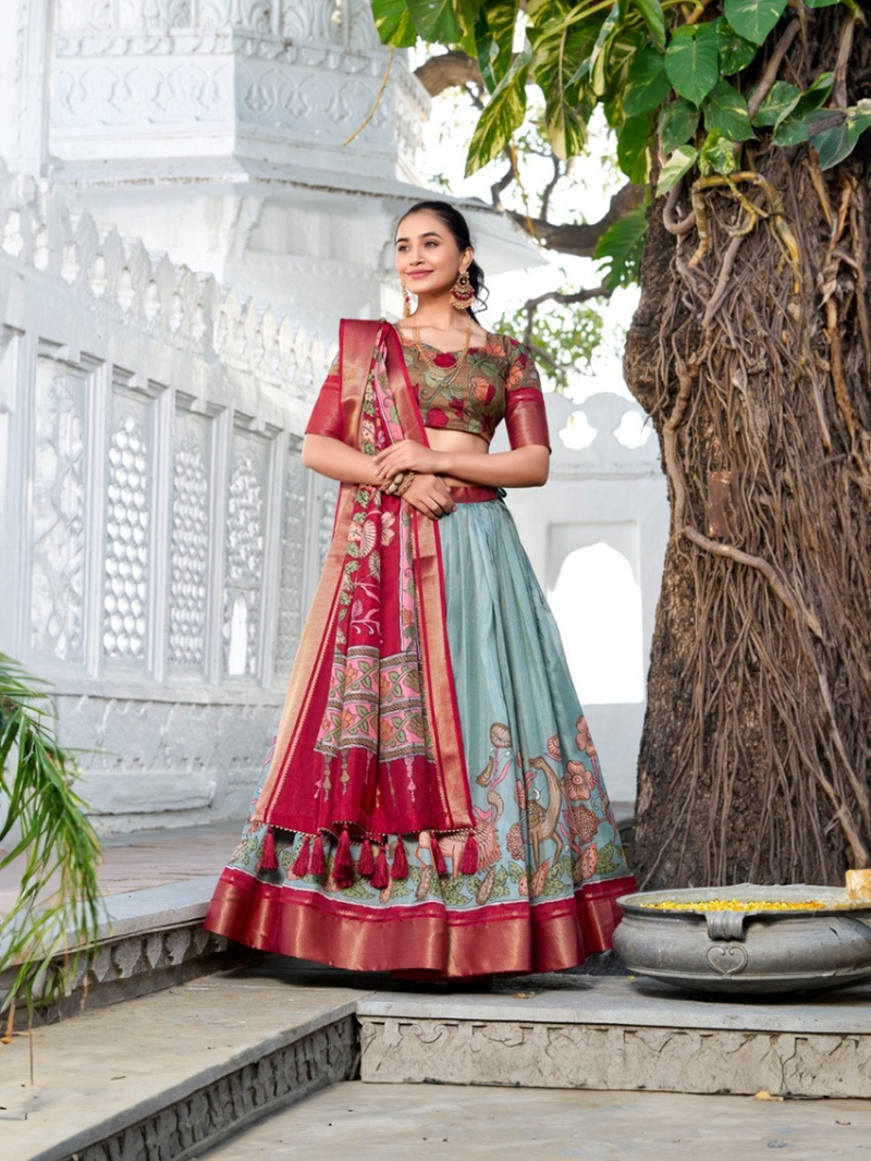 Elegant Ethnic Sea Green & Maroon Lehanga Suit
