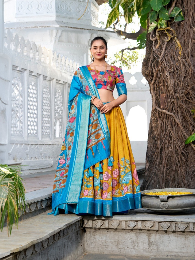 Festive Wear Yellow Dola Silk Lehanga Suit