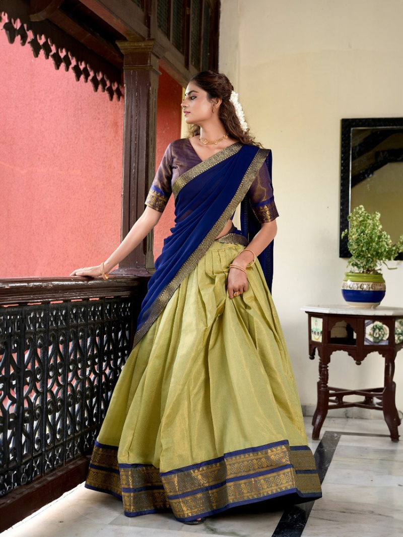 Authentic Olive Green Kanchipuram Lehanga Suit
