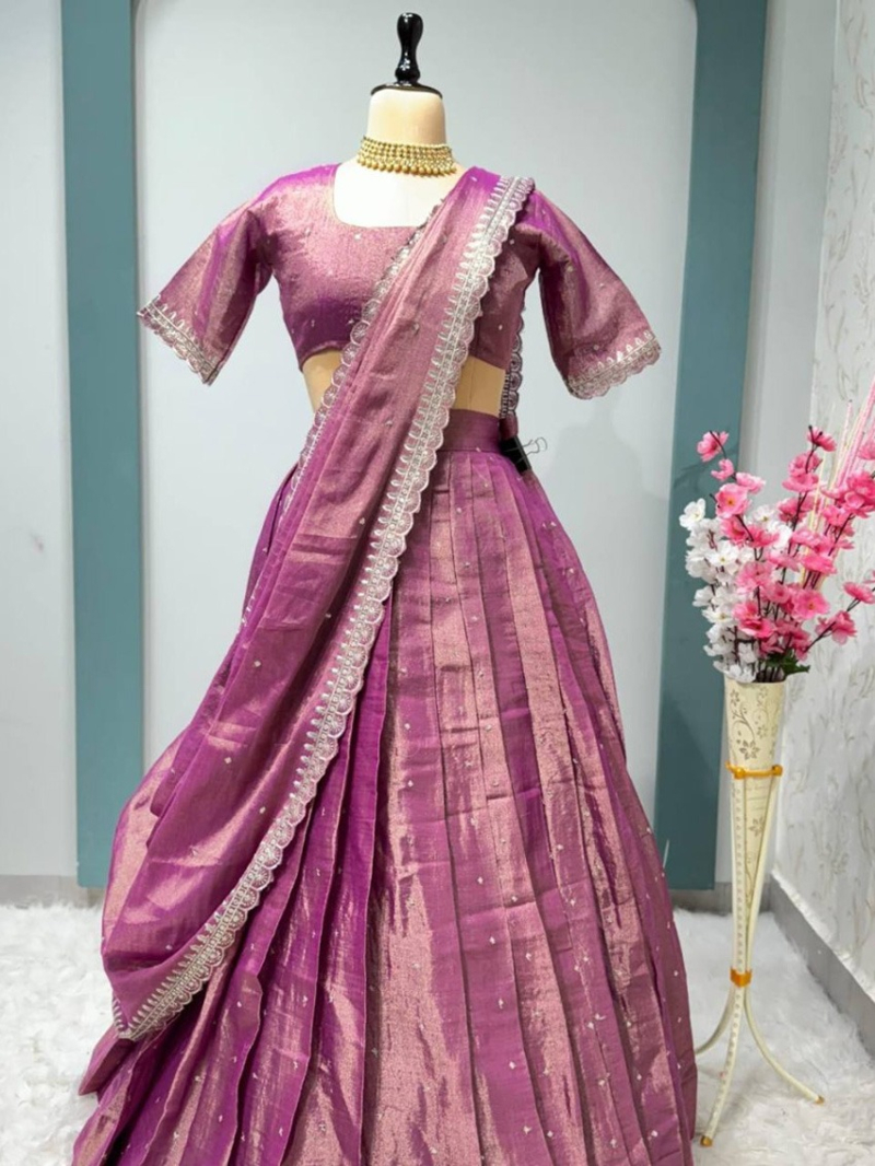 Elegant Ethnic Royal Rose Gold Tissue Cotton Lehanga Suit