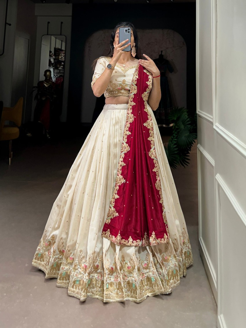 Ethnic Festive Traditional  Vichitra Silk  Lehanga Suit