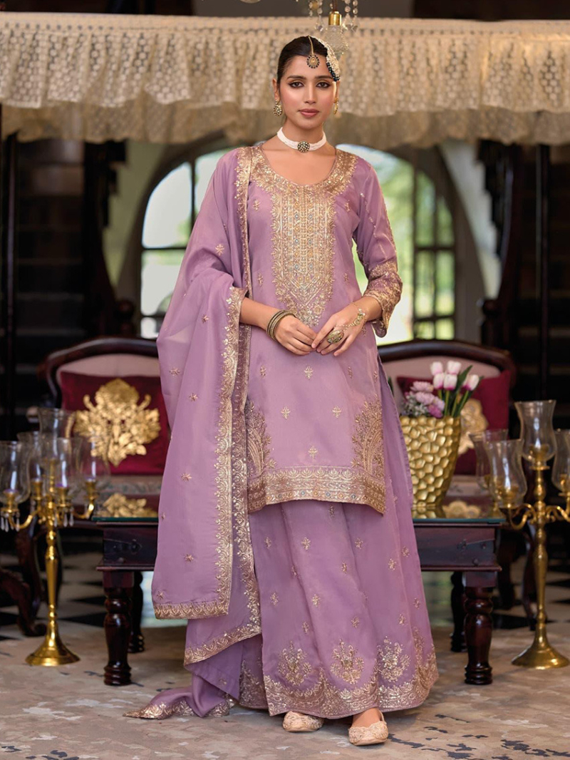 Ethnic Traditional Lavender Shimmer Plazo Suit