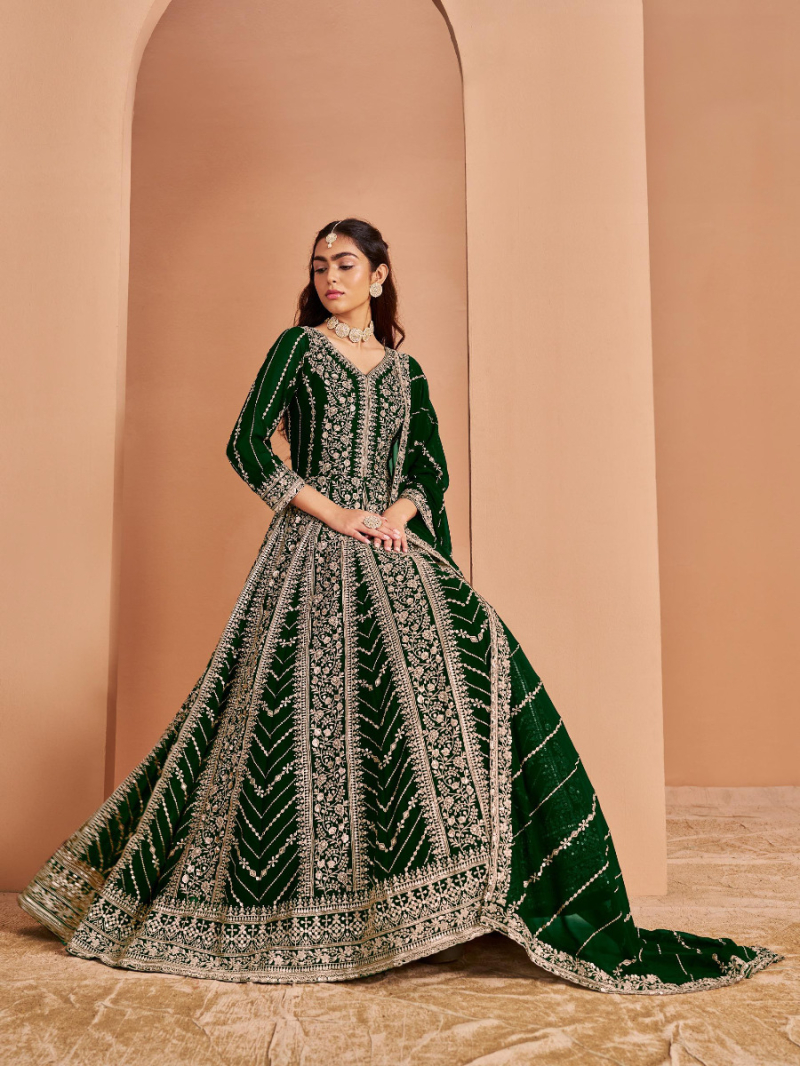 Elegant Green Embroidered Anarkali Suit