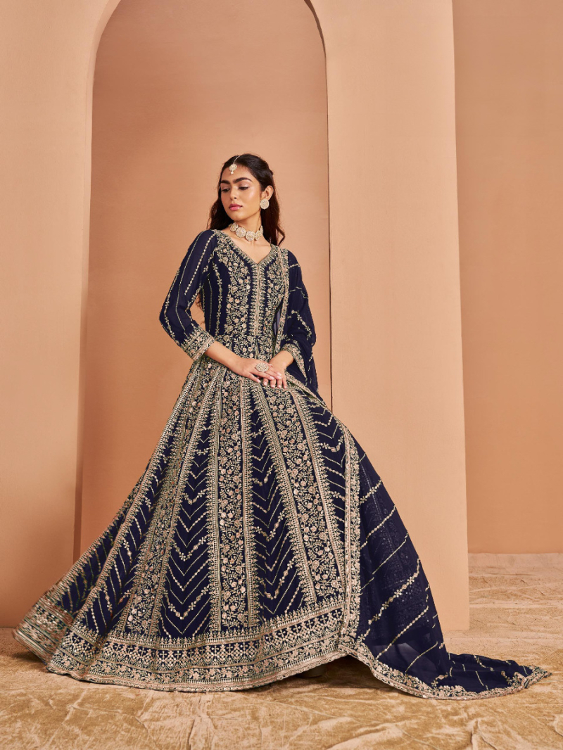 Authentic Navy Blue Embroidered Gown