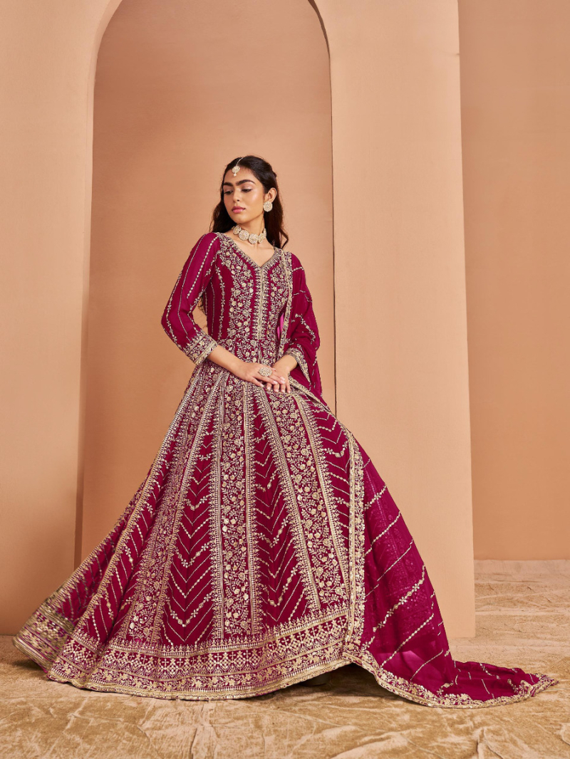 Royal Maroon Embroidered Anarkali Suit