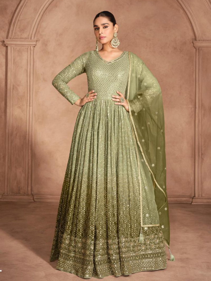  Designer Green Embroidered Gown
