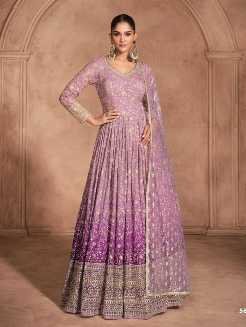 Royal Purple Georgette Embroidered Gown
