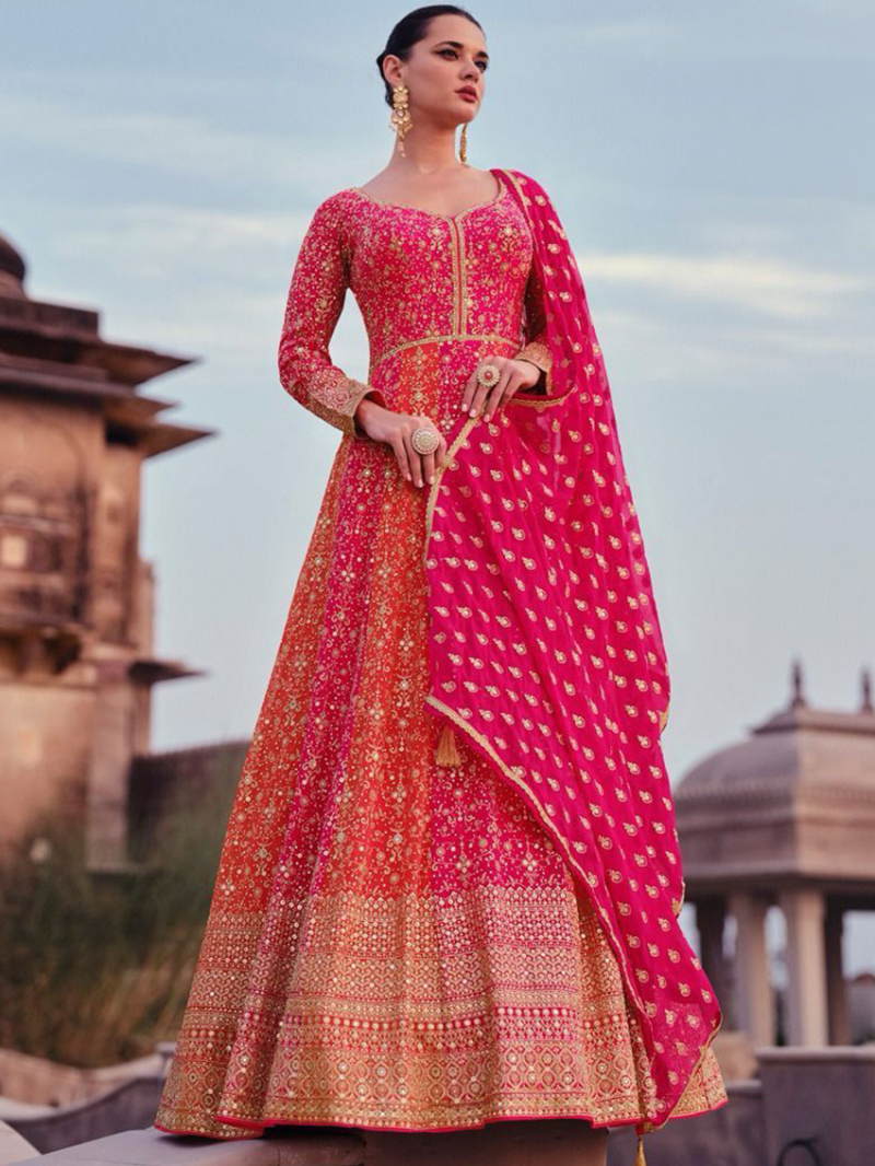 Designer Pink Embroidered Georgette Gown