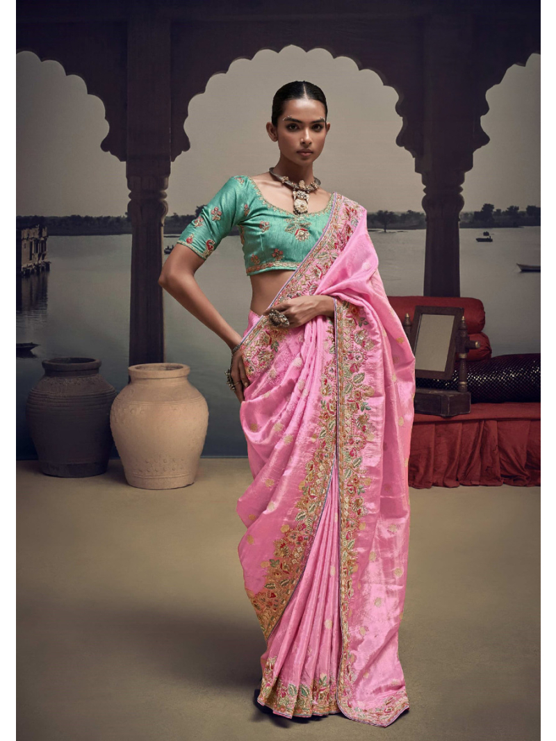 Traditional Ethnic Festive  Light Pink Satin Silk Saree