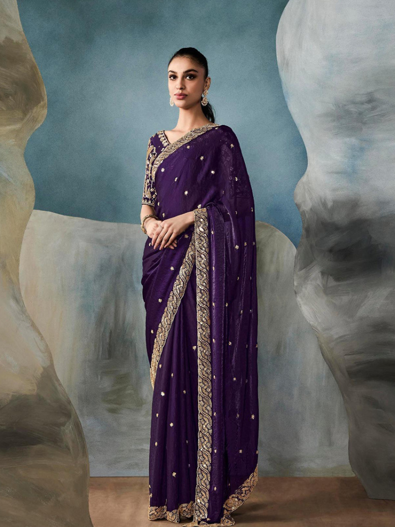 Designer Ethnic Fancy  Violet Tissue Silk Saree