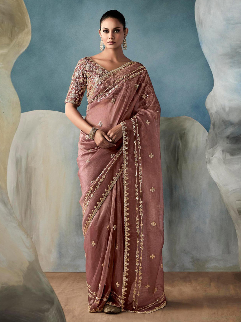 Designer Festive Ethnic  Mauve Tissue Silk Saree