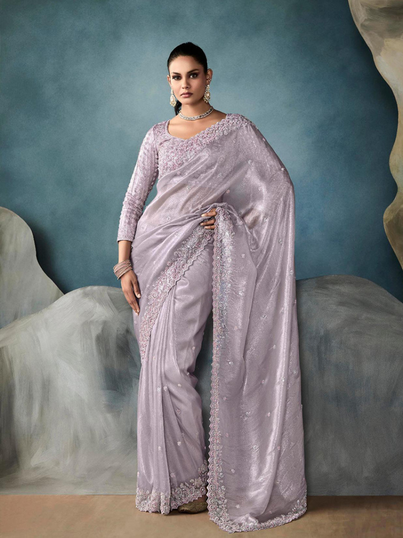 Designer Ethnic Festive  Lavender Tissue Silk Saree