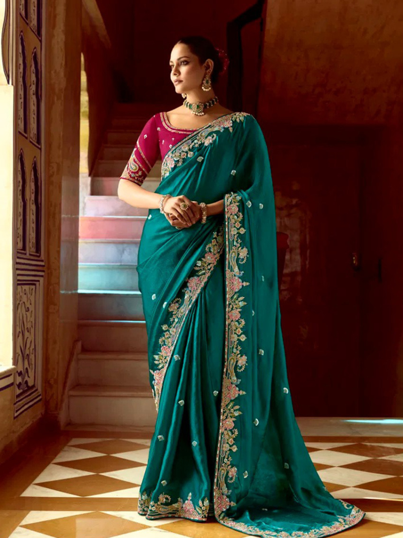 Ethnic Festive Designer  Bottle Green Fancy Silk Saree