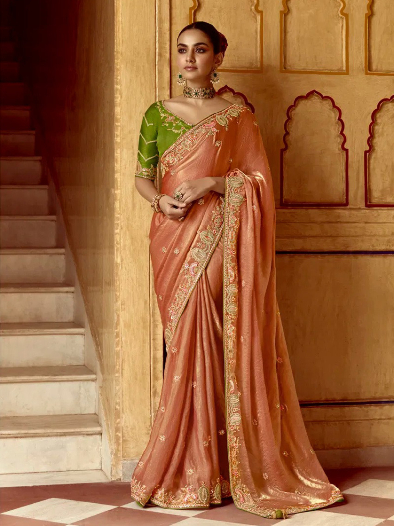 Designer Ethnic Festive Rust Fancy Silk Saree