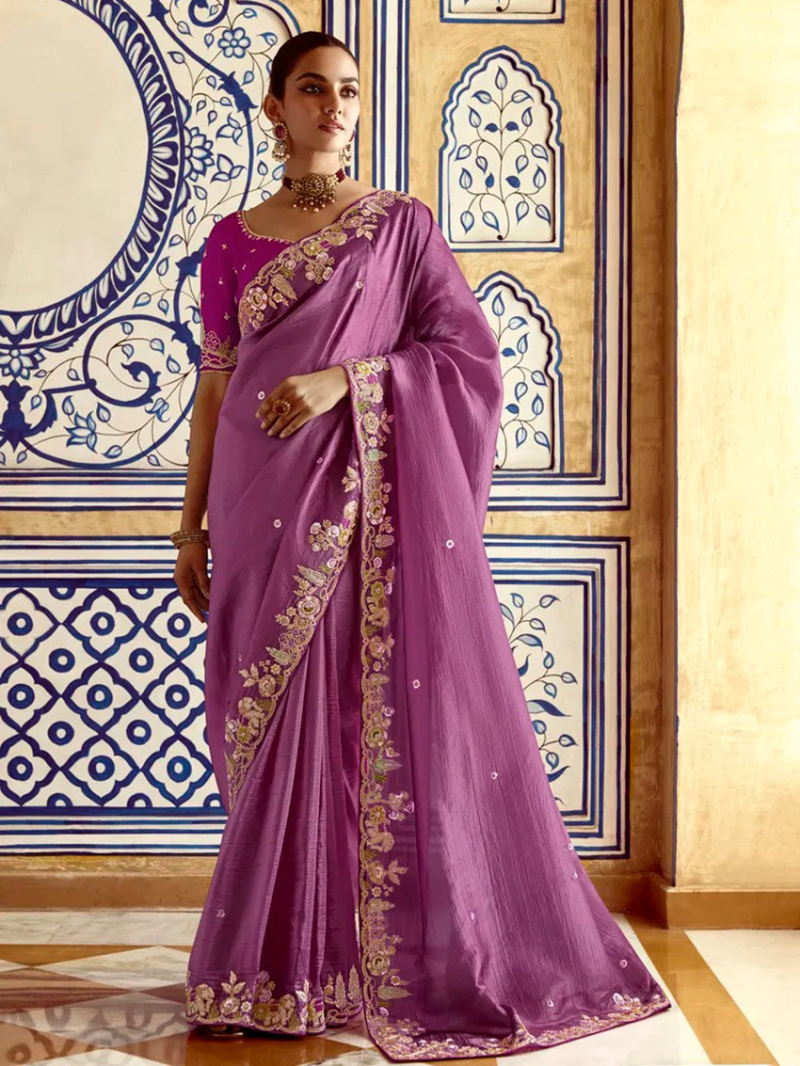 Elegant Ethnic Designer Fancy  Mauve Silk Saree