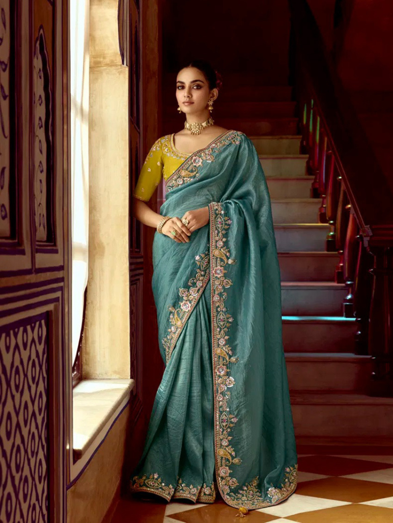 Designer Ethnic Festive Teal Blue Saree