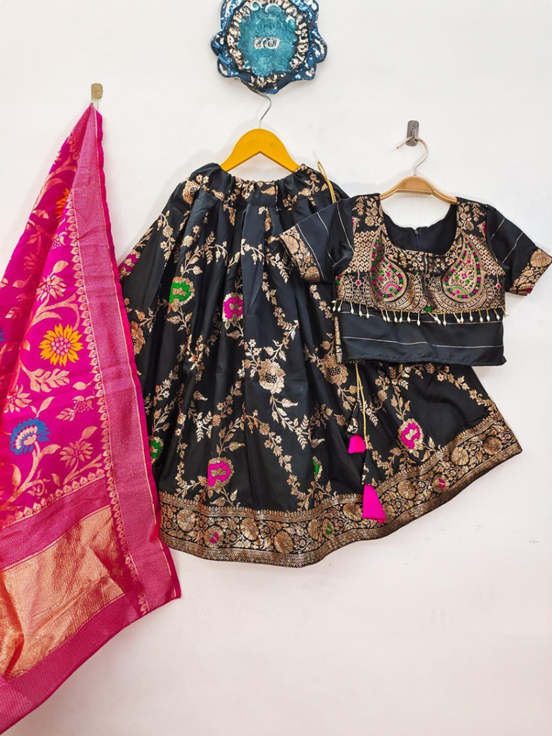 Elegant Ethnic Festive Blakc Banarasi Silk Lehanga Suit