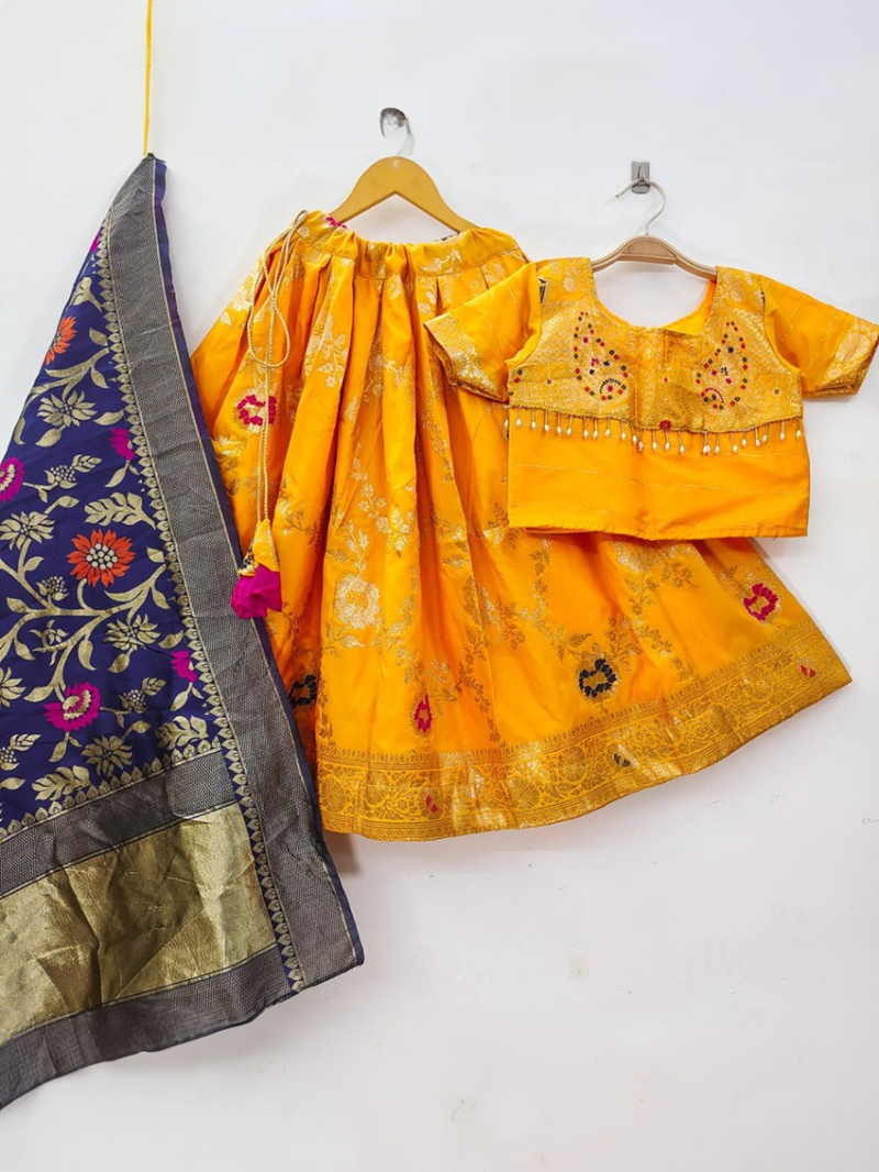 Elegant Ethnic Yellow Banarasi Silk Lehanga Suit