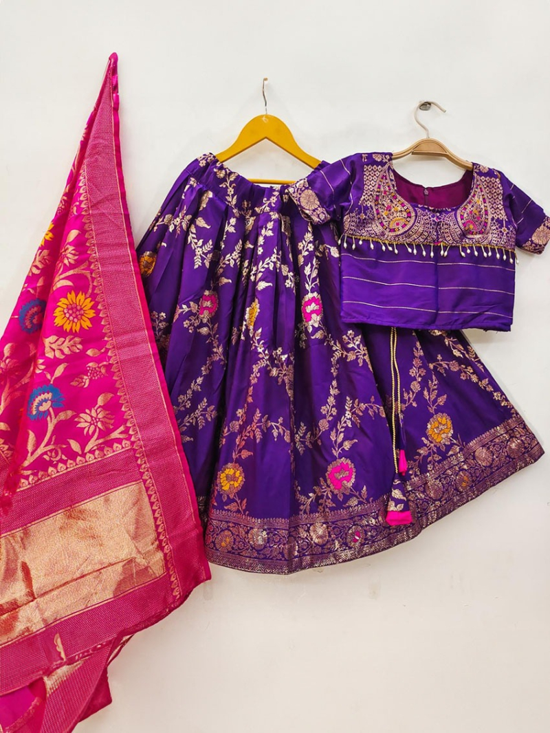Elegant Purple Banarasi Silk Lehanga Suit