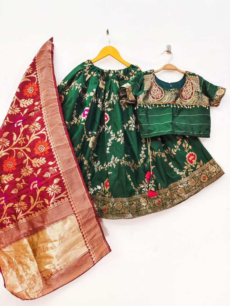 Authentic Banarasi Silk Green Lehanga Suit