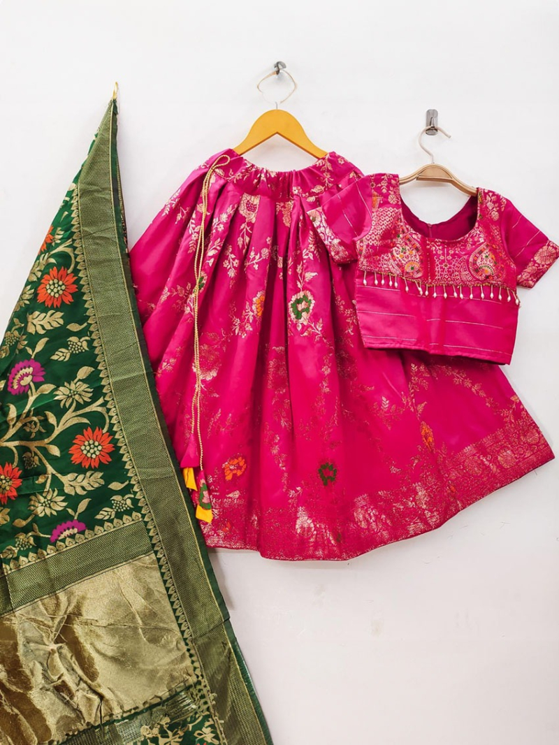 Authentic Rani Pink Banarasi Silk Lehanga Suit