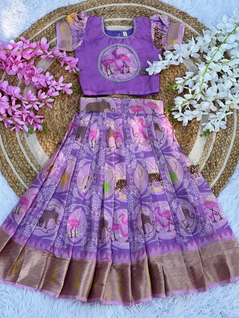 Authentic Lavender Pure Cotton Kids Lehanga Choli Set