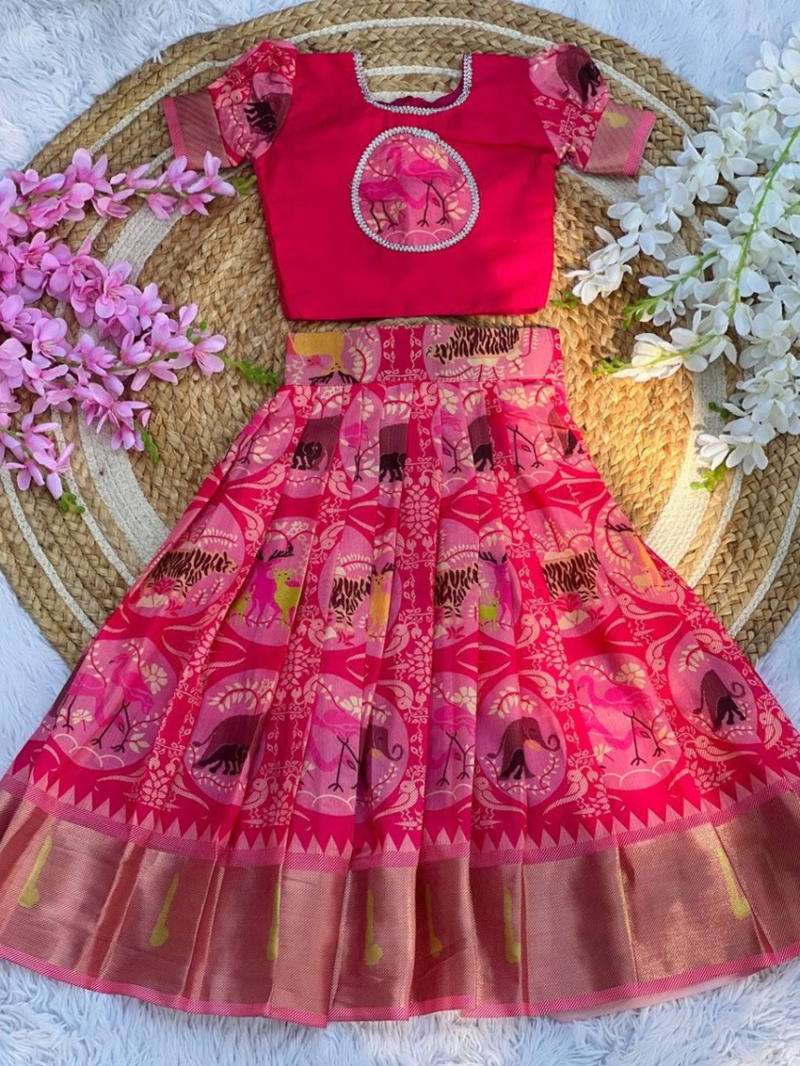 Authentic Rani Pink Cotton KIds Lehanga Choli Set
