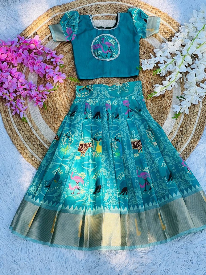 Authentic Blue Cotton Kids Lehanga  Choli Set