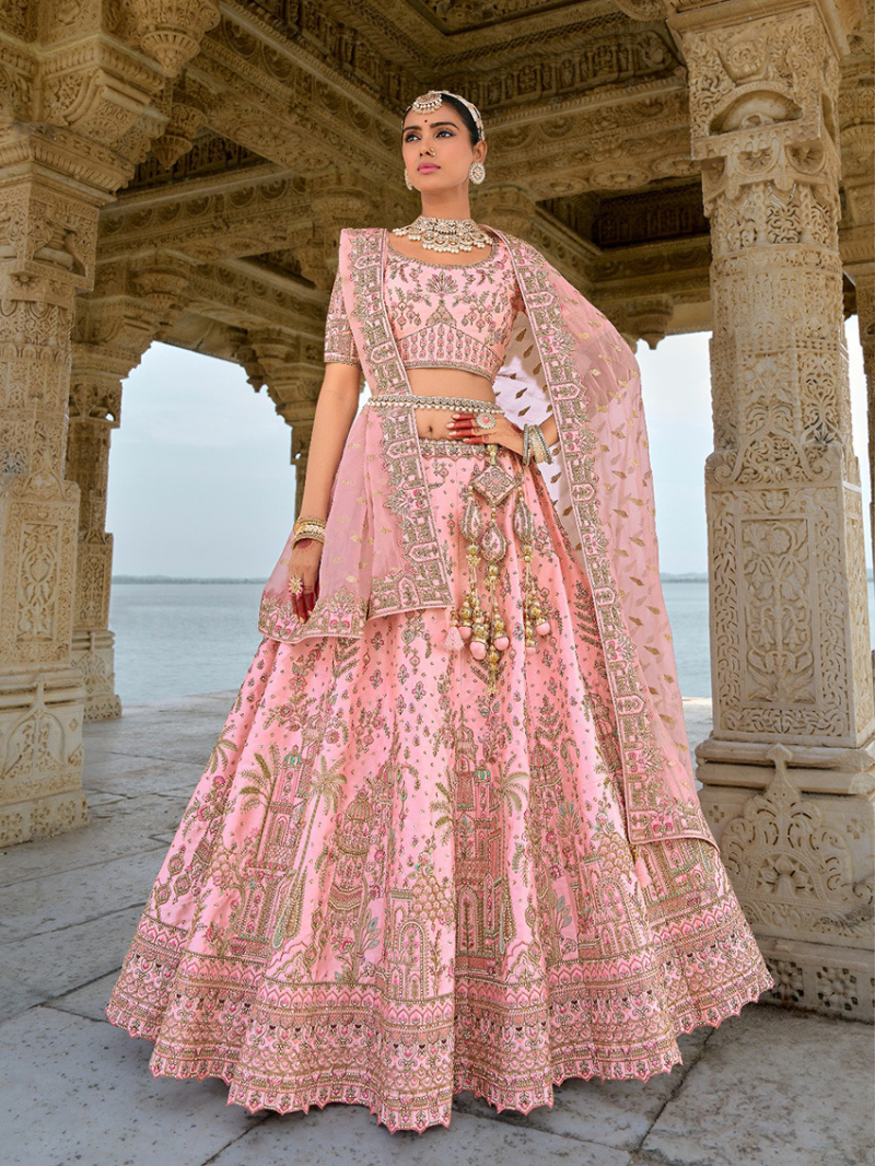 Festive Wear Bridal Peach Pink Lehanga Set
