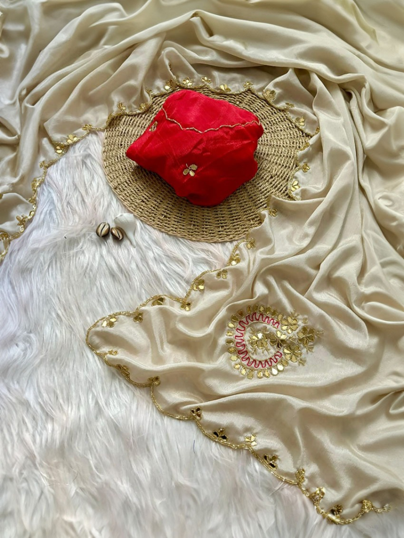 Festive Traditional  Ethnic Ivory  Chinnon Silk Saree