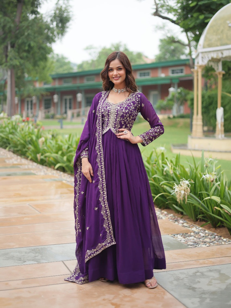 Elegant Festive Traditional Purple Georgette Anarkali Suit