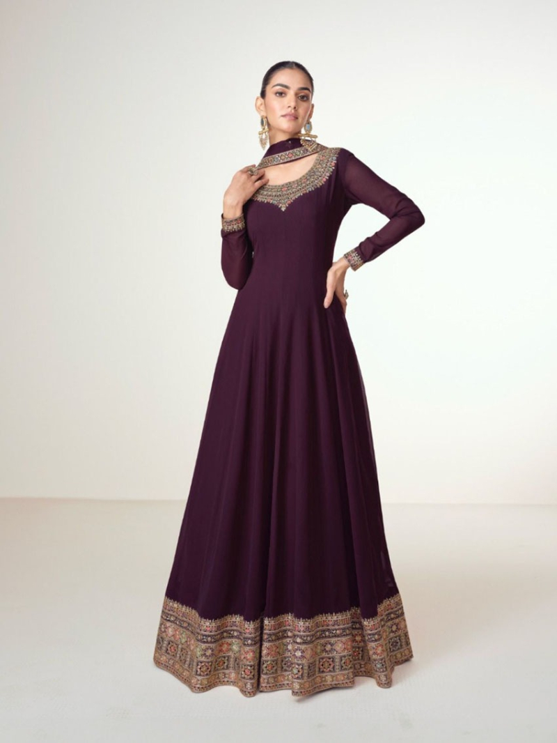 Elegant Ethnic Traditional Wine  Anarkali Suit
