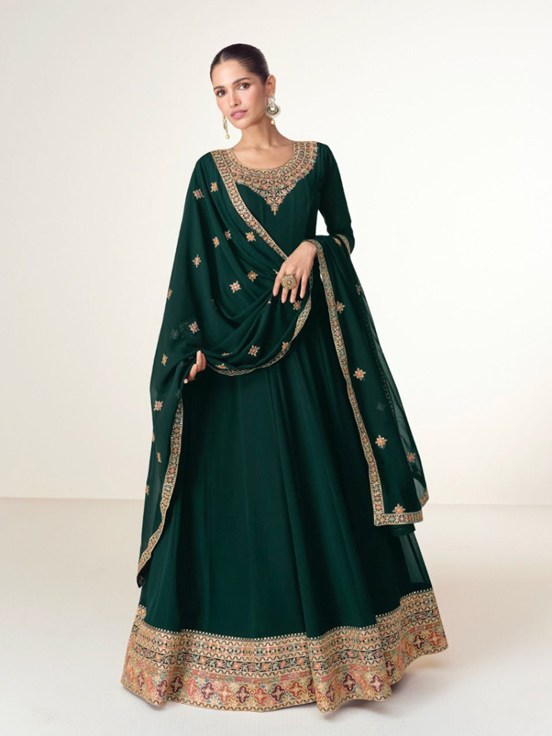 Elegant Ethnic Festive  Bottle Green Georgette Anarkali Suit