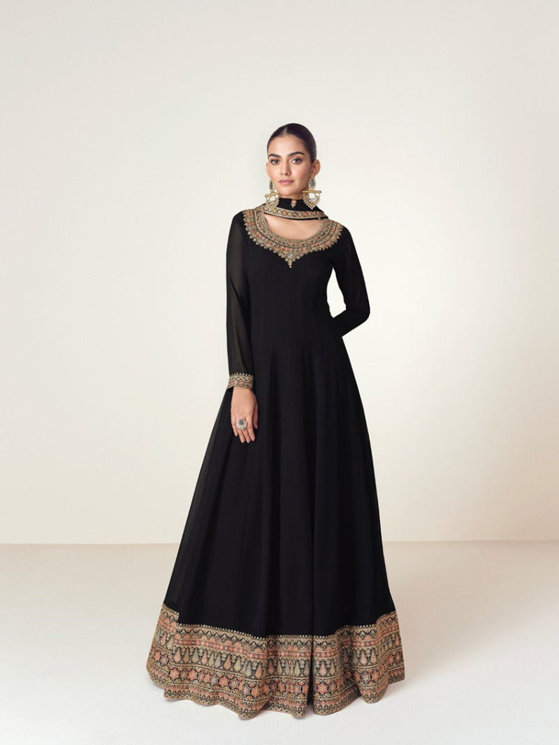 Elegant Ethnic Black Georgette  Anarkali Suit