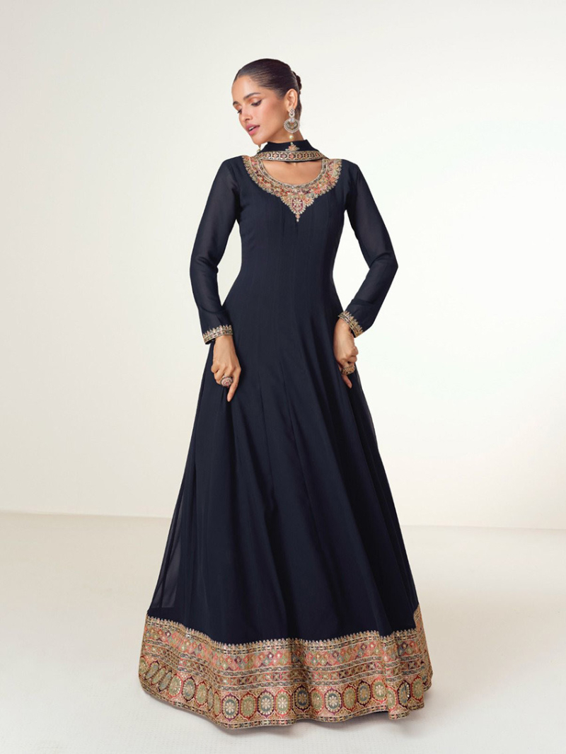 Elegant Ethnic Navy  Blue Georgette Anarkali Suit