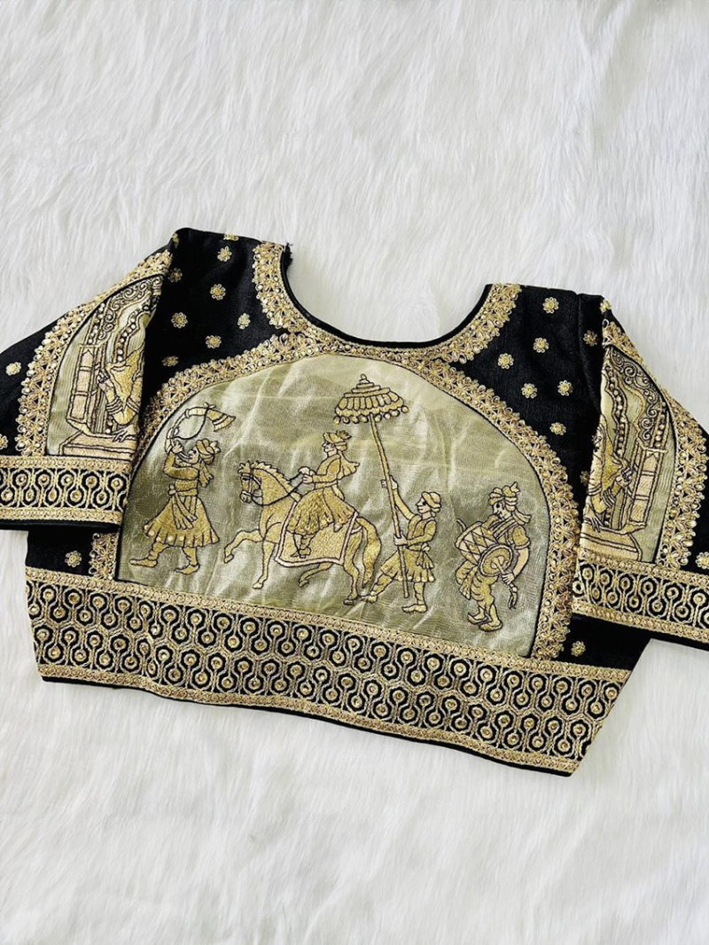 Black Heavy Embroidery Work Blouse