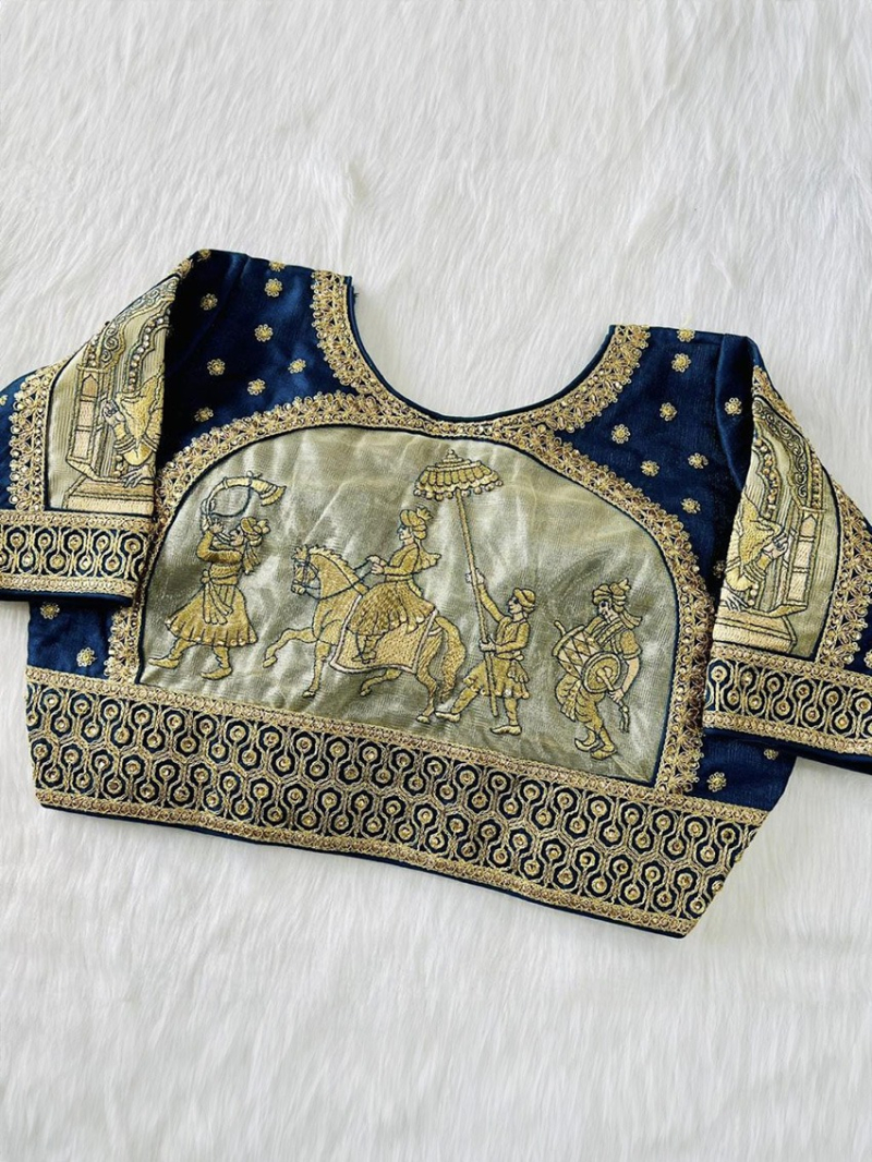 Navy Blue Embroidery Work Blouse