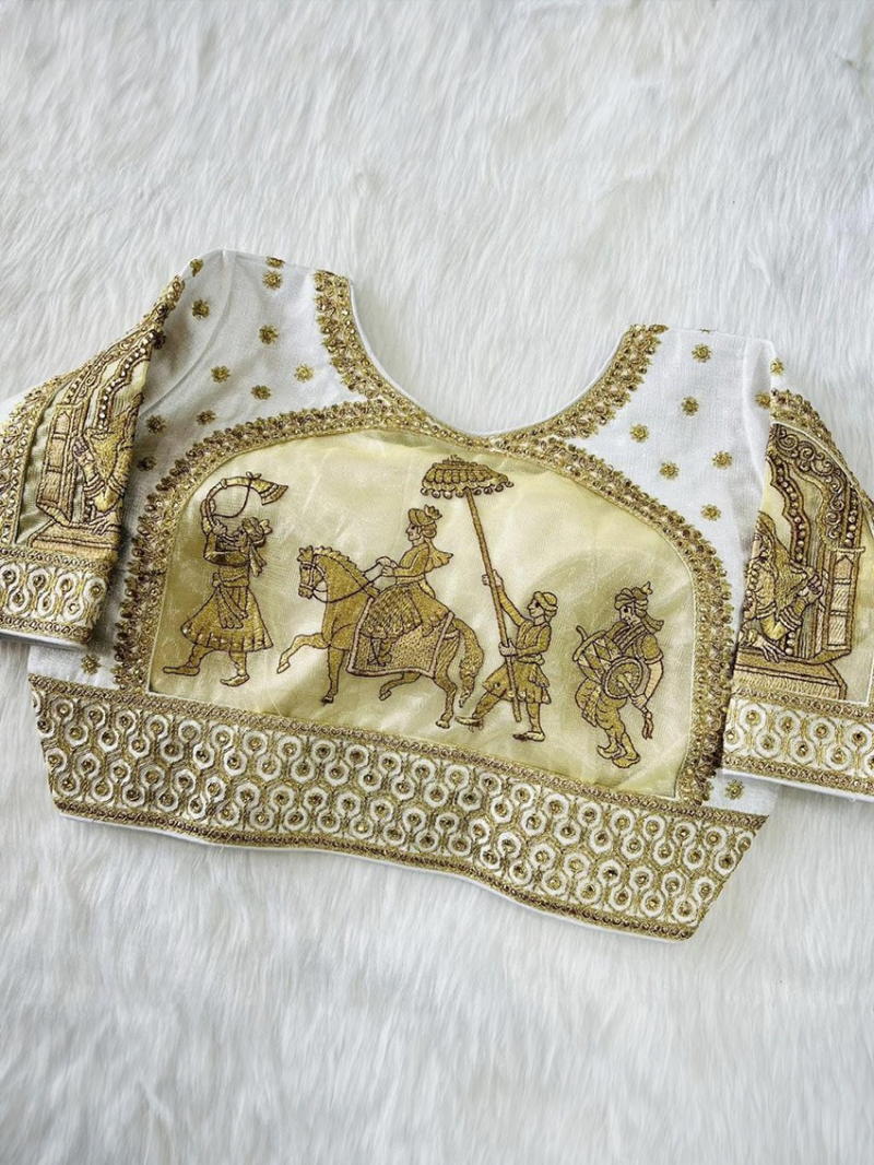 White Heavy Embroidery Work Blouse