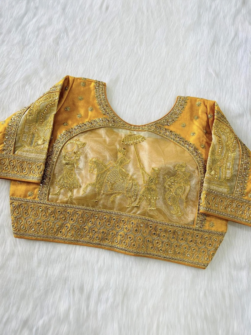 Musterd Yellow Embroidery Work Blouse