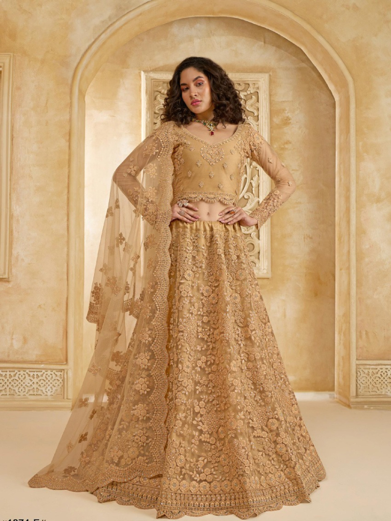 Authentic Bridal Wear Golden Beige  Lehanga Suit