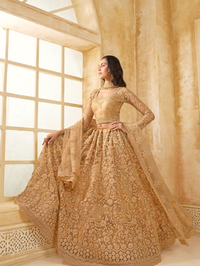 Elegant Bridal Wear  Golden Beige Lehanga Suit