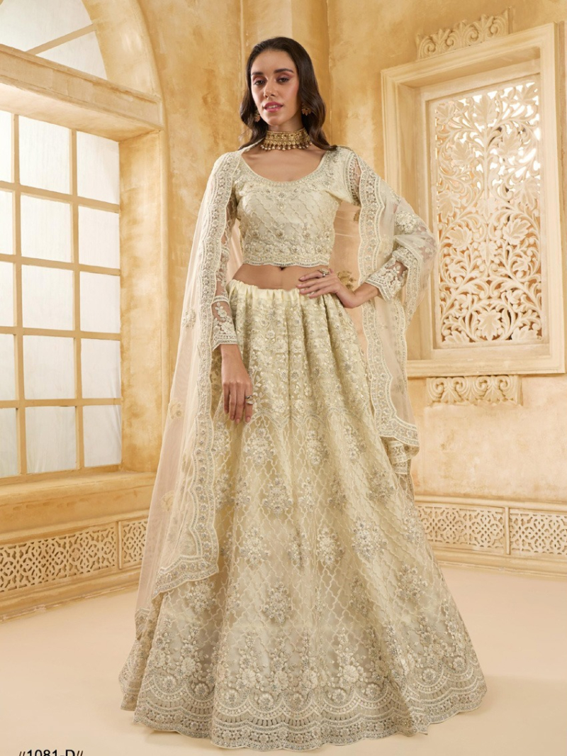 Authentic Elegnat Pure Ivory Net Bridal Wear Lehanga Suit