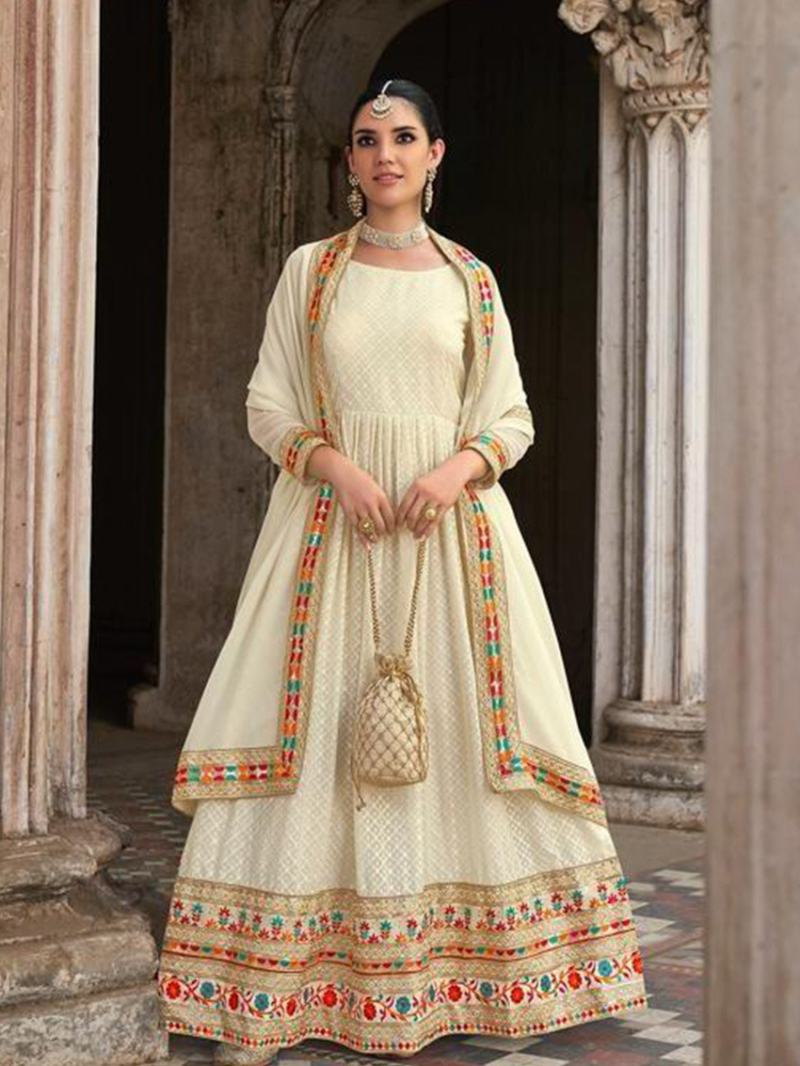 Elegant Ethnic Ivory Georgette Anarkali Suit 