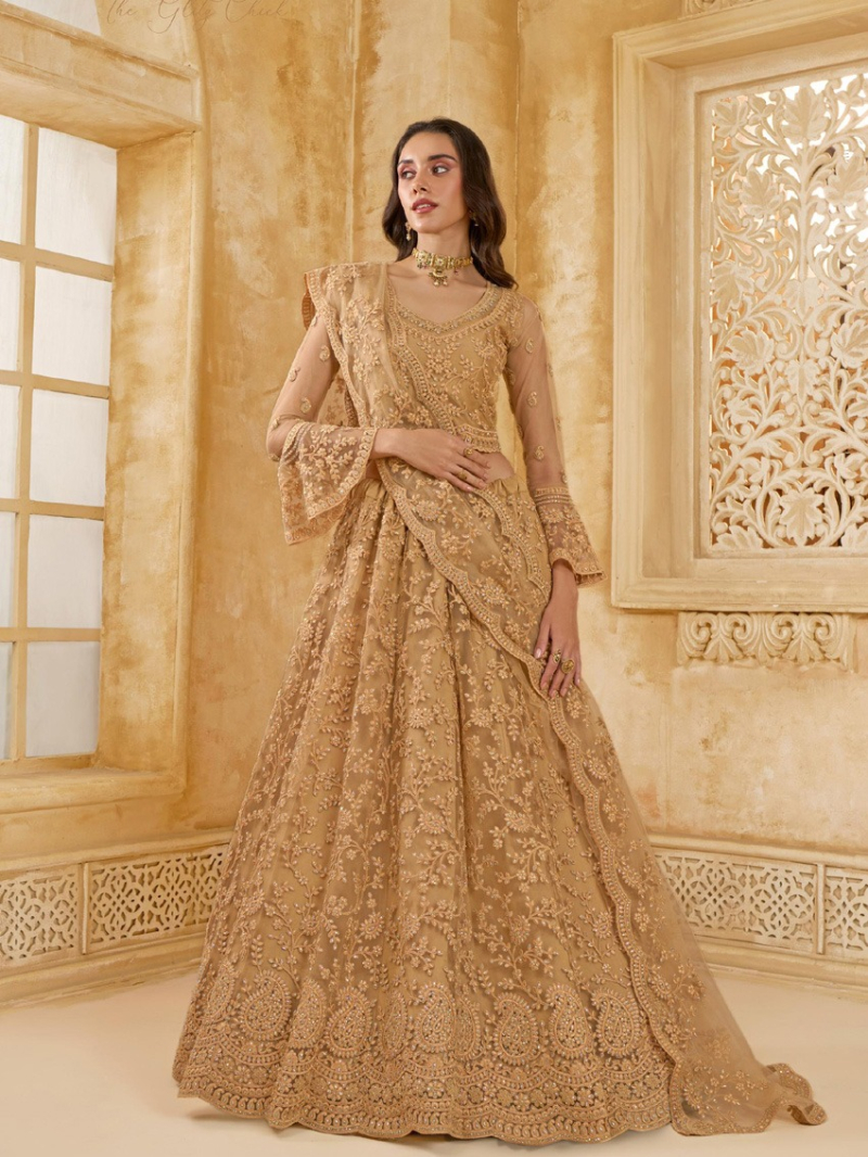 Authentic Pure  Golden Beige Bridal Wear Lehanga Suit