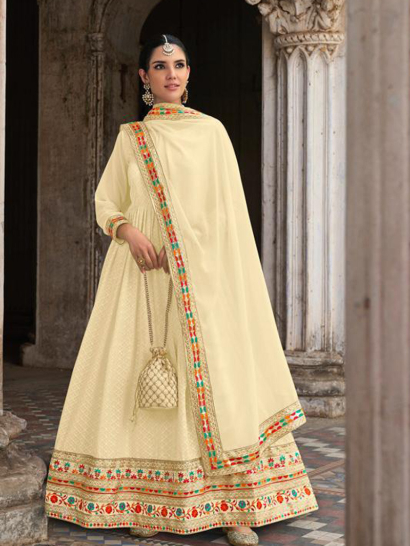 Elegant  Ethnic Cream Anarkali Suit