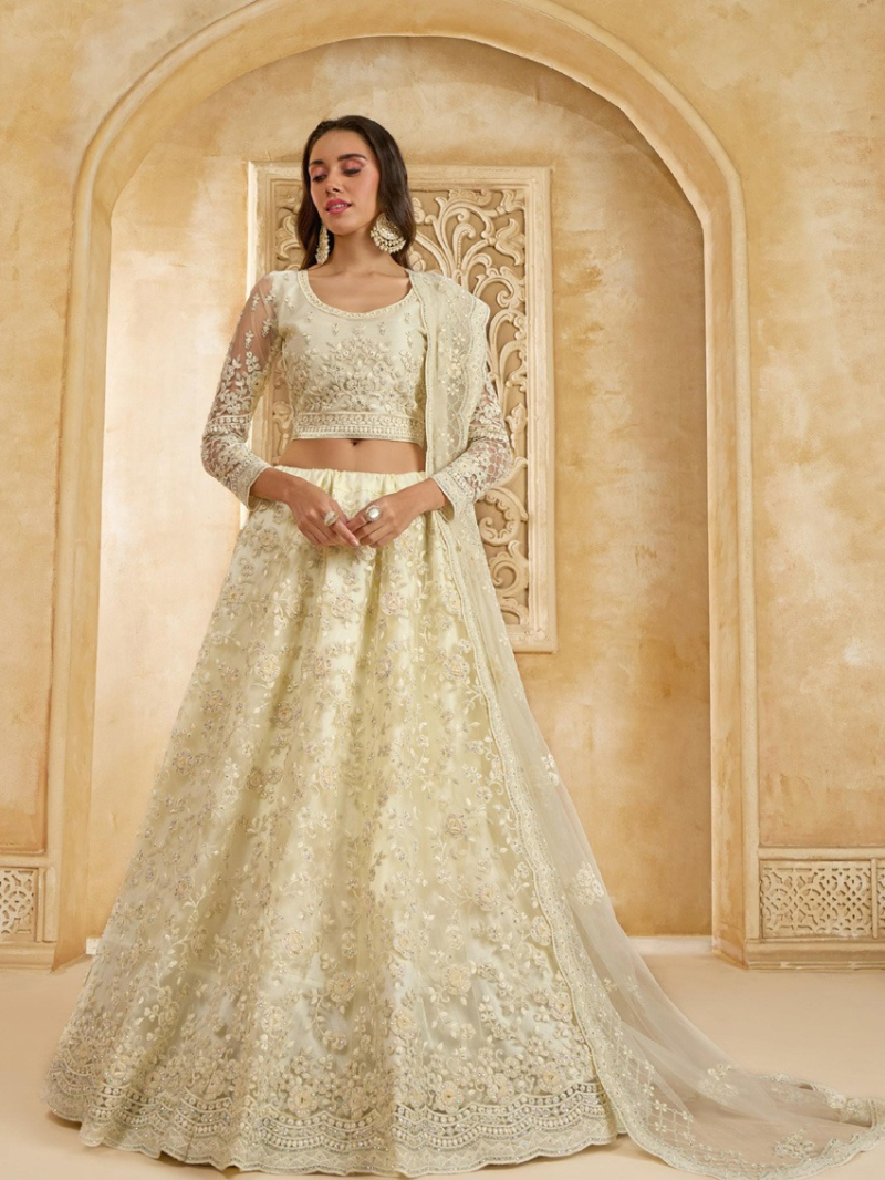 Elegant Ethnic Pure Off White Bridal Wear Lehanga Suit
