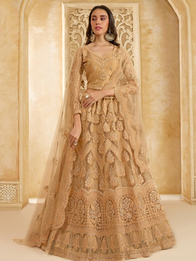 Authentic Elegant Gold Bridal Wear Lehanga Suit