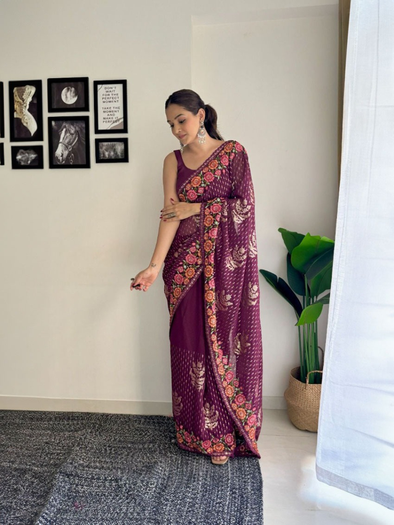 Ethnic Festive Wine Georgette Saree 